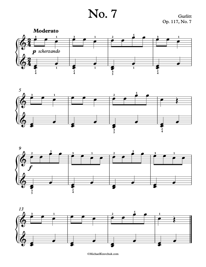 First Lessons, Op. 117, No. 7 - Gurlitt Piano Sheet Music