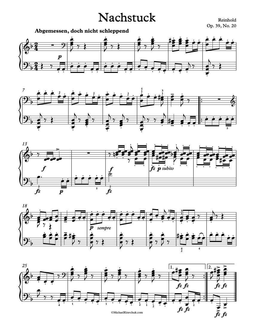 Nachstuck, Op. 39, No. 20 - Reinhold Piano Sheet Music
