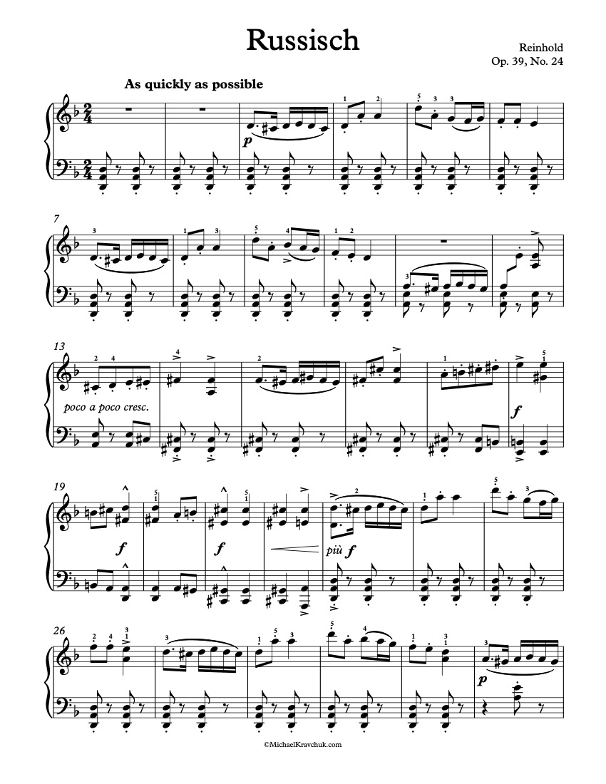 Russisch, Op. 39, No. 24 - Reinhold Piano Sheet Music