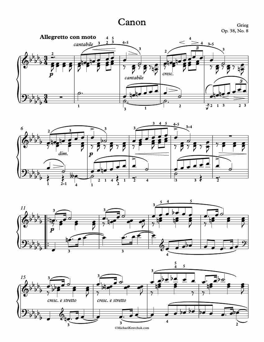 Lyric Pieces - Op. 38, No. 8 Piano Sheet Music