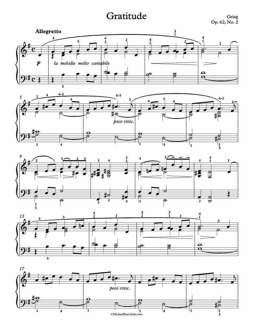 Gratitude – Op. 62, No. 2 Piano Sheet Music