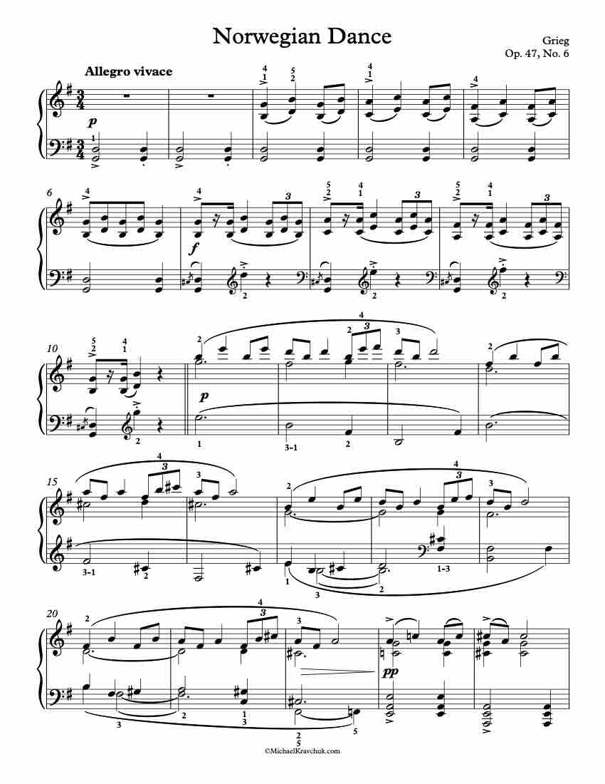 Norwegian Dance, Op. 47, No. 6 Piano Sheet Music