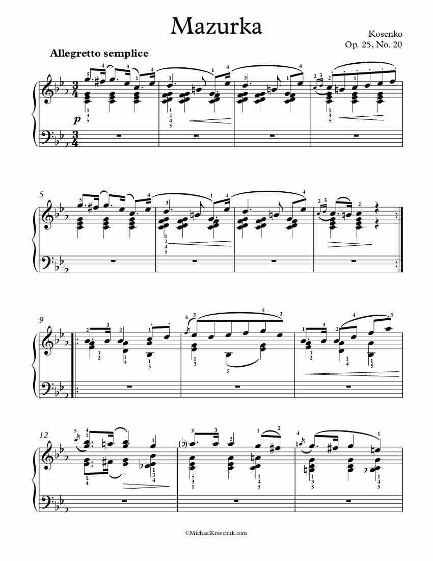 Op. 25, No. 20 - Kosenko Piano Sheet Music
