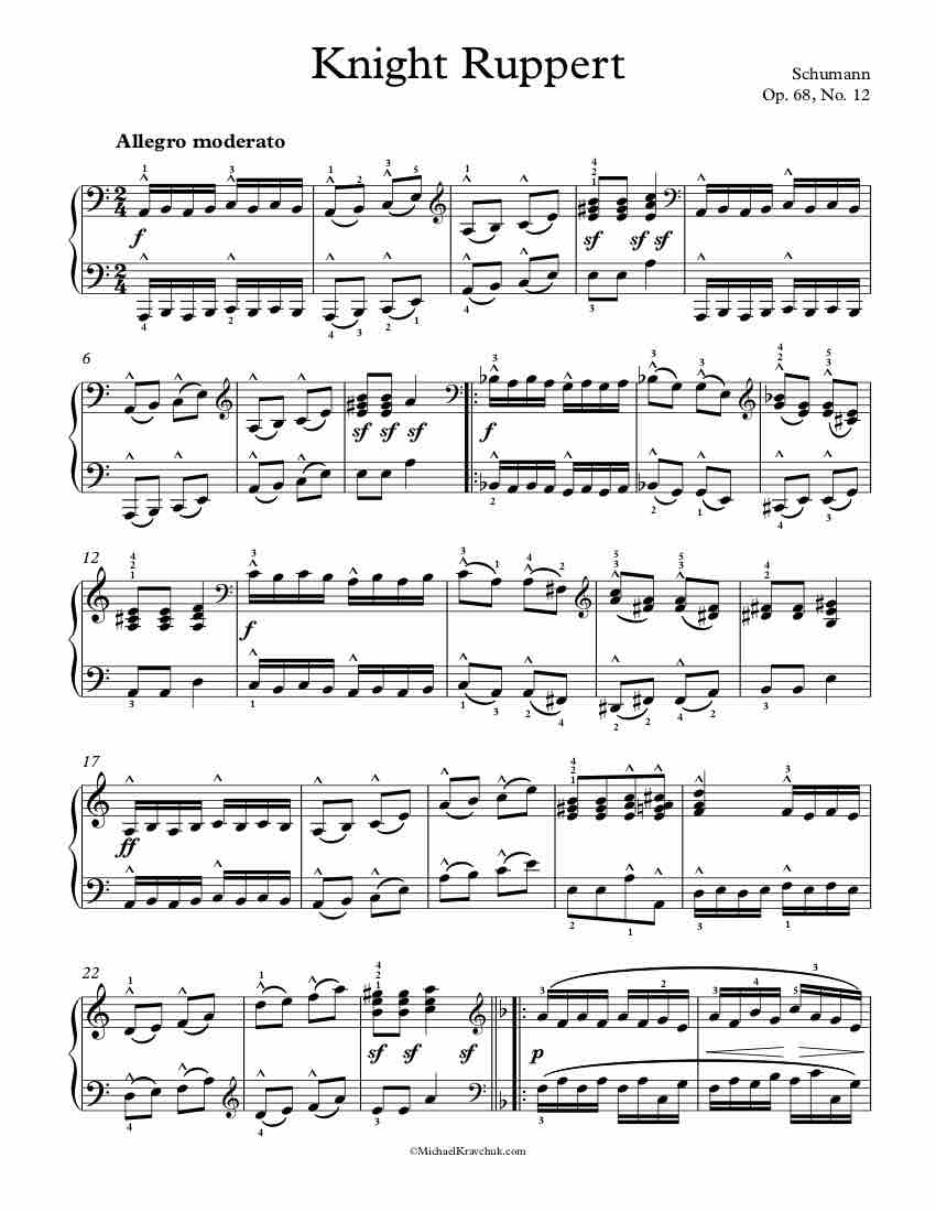 Free Piano Sheet Music - Knight Ruppert Op. 68, No. 12 - Schumann