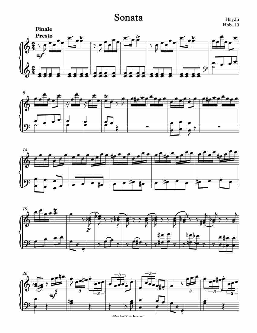 Sonata Hob. 10 - 3rd Movement - Presto Piano Sheet Music