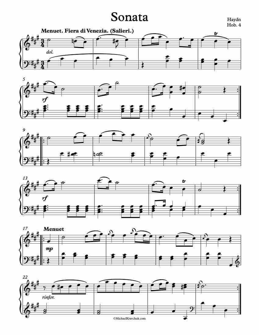 Sonata Hob. 4 – 3rd Movement – Menuet and Trio Piano Sheet Music