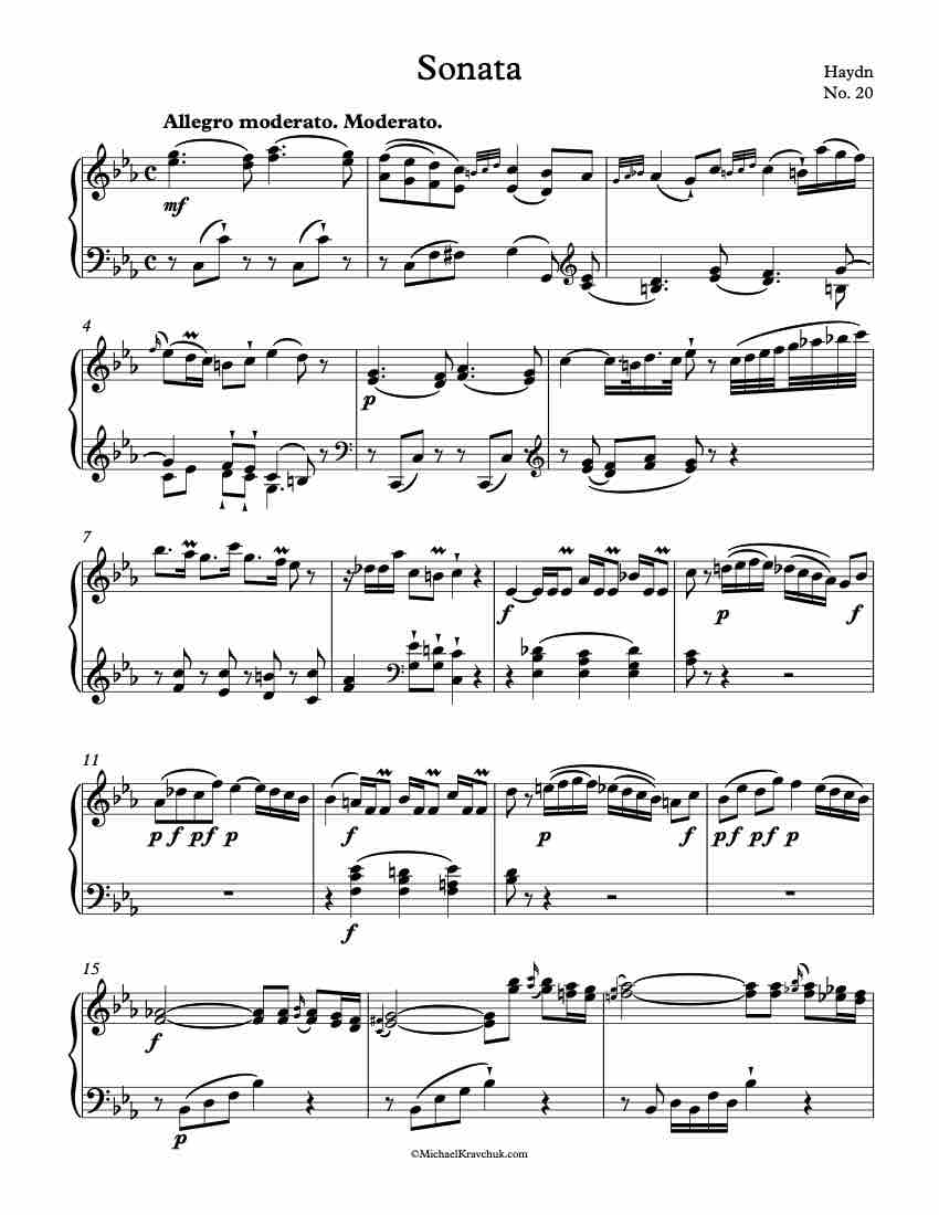 Sonata No. 20 – 1st Movement – Allegro Moderato Piano Sheet Music