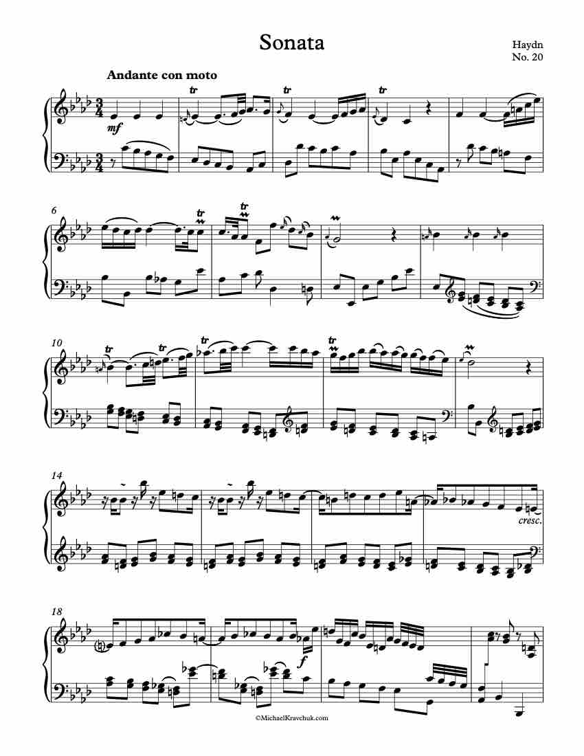 Sonata No. 20 – 2nd Movement – Andante Piano Sheet Music