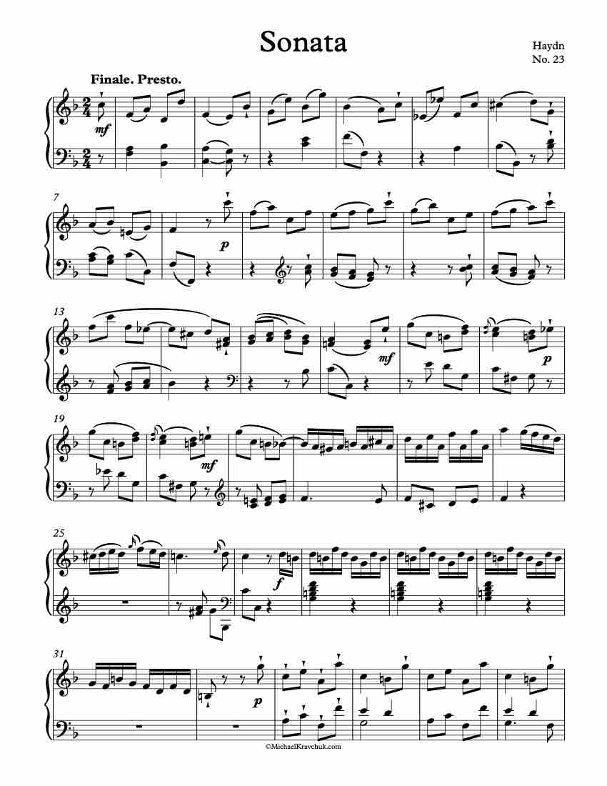 Sonata No. 23 – 3rd Movement – Presto Piano Sheet Music