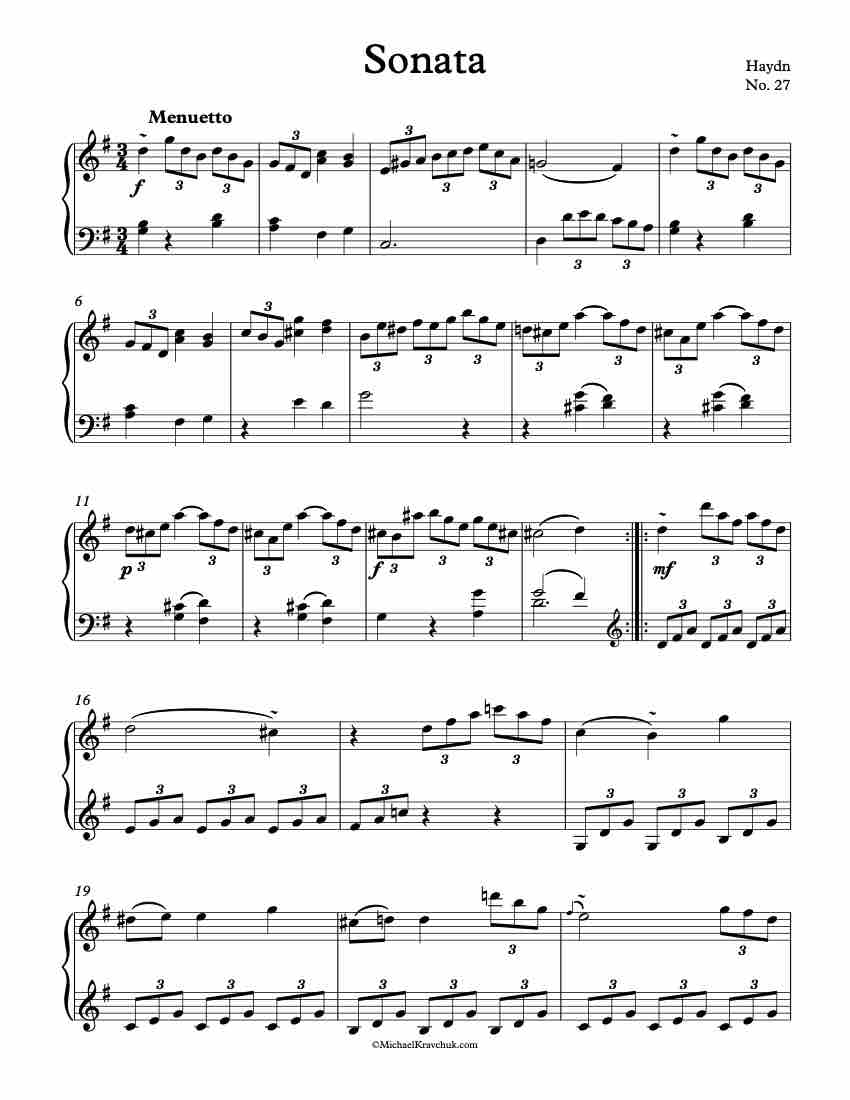 Sonata No. 27 – 2nd Movement – Menuetto and Trio Piano Sheet Music