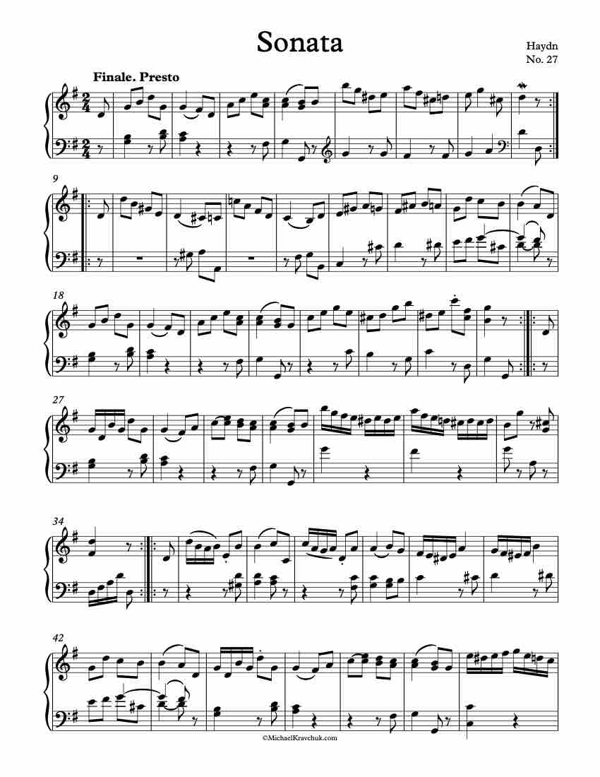Sonata No. 27 – 3rd Movement – Presto Piano Sheet Music