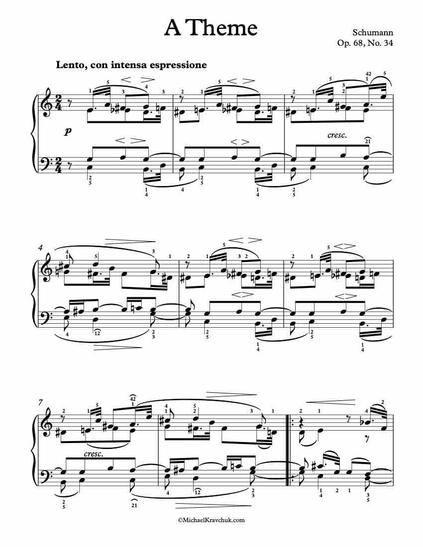 A Theme – Op. 68, No. 34 Piano Sheet Music