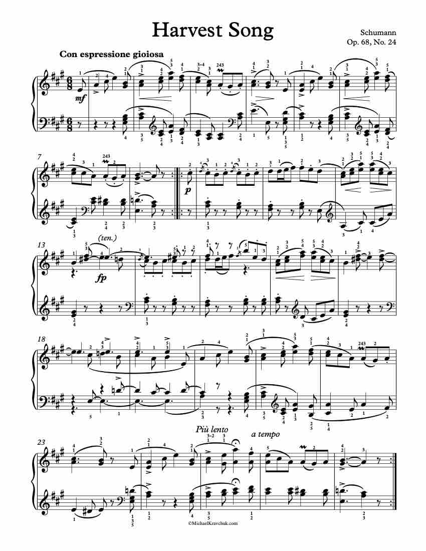 Harvest Song – Op. 68, No. 24 Piano Sheet Music
