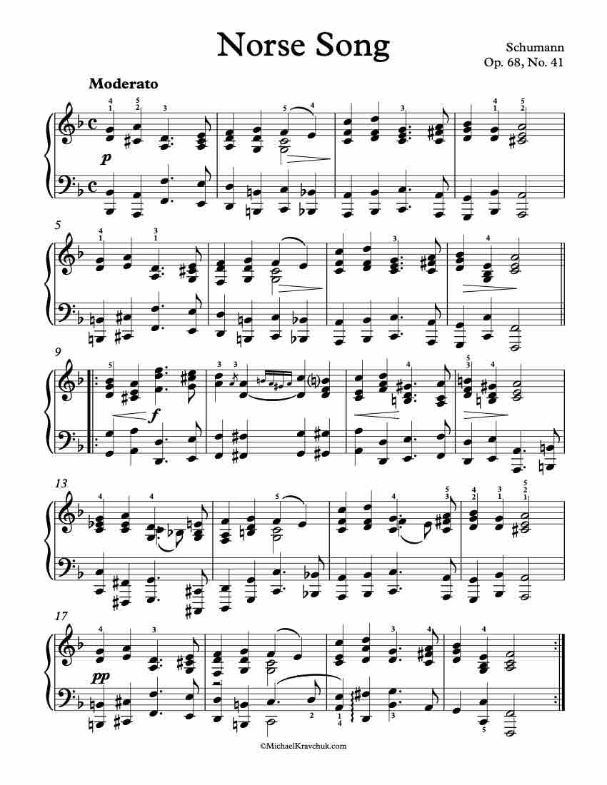 Free Piano Sheet Music - Norse Song Op. 68, No. 41 - Schumann