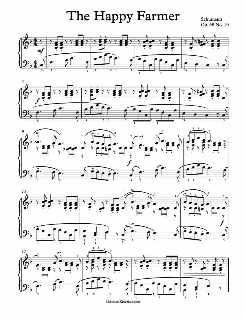 Free Piano Sheet Music - The Happy Farmer - Schumann Op. 68 No. 10