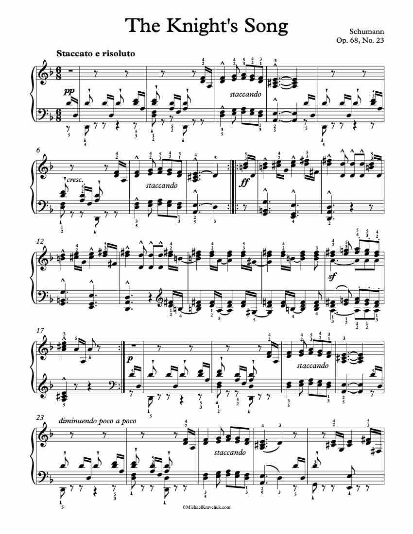  The Knight's Song - Op. 68, No. 23 Piano Sheet Music