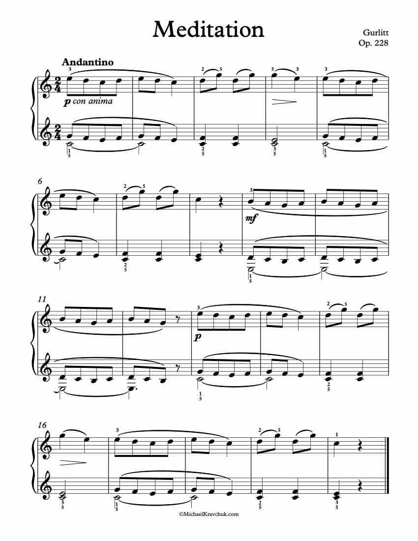 Technique and Melody Op. 228, Meditation Piano Sheet Music