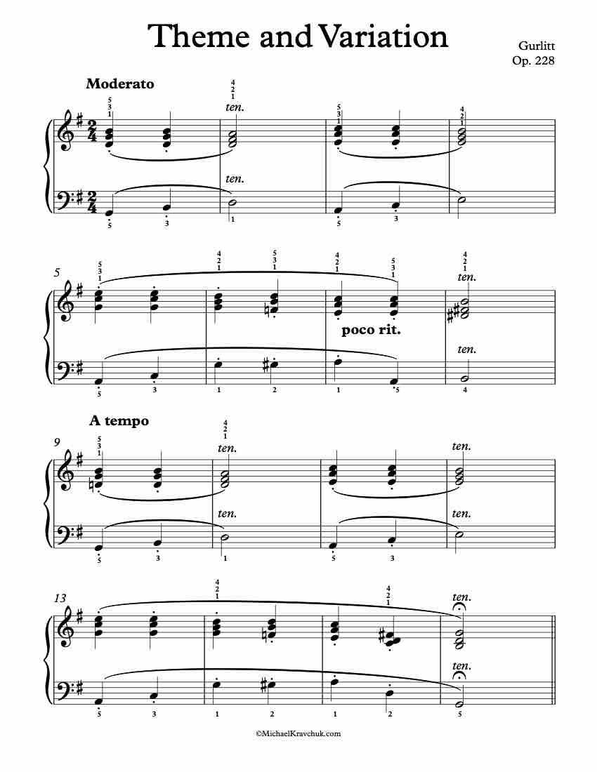 Technique and Melody Op. 228, Theme and Variation Piano Sheet Music
