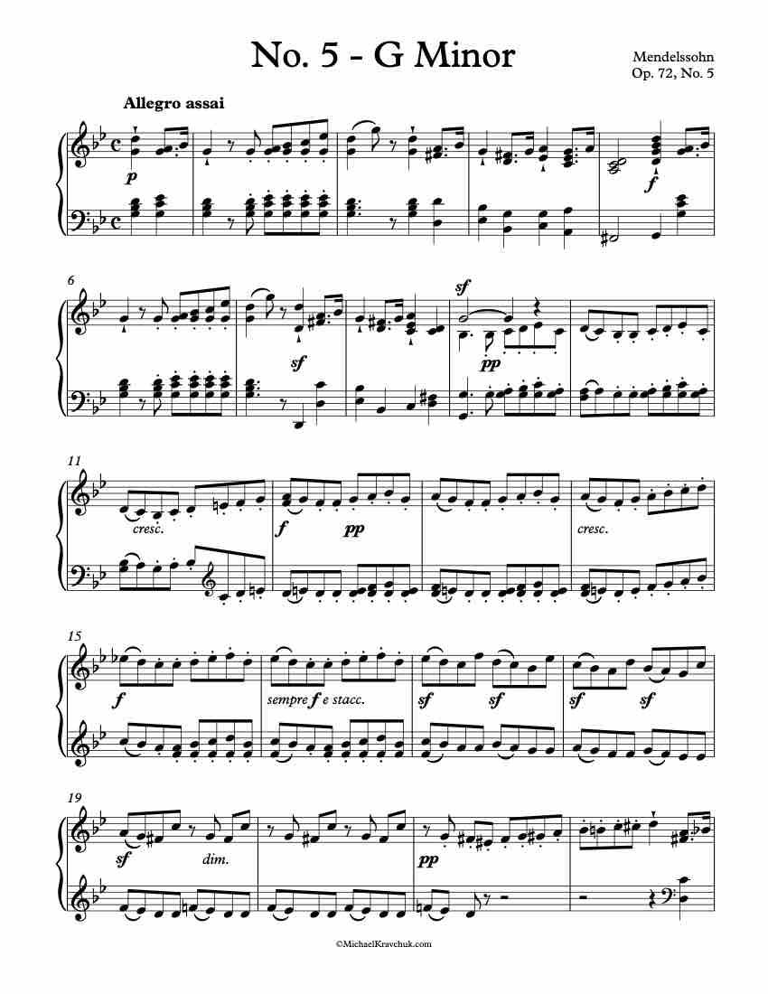 Six Pieces For Children – Op. 72, No. 5 Piano Sheet Music
