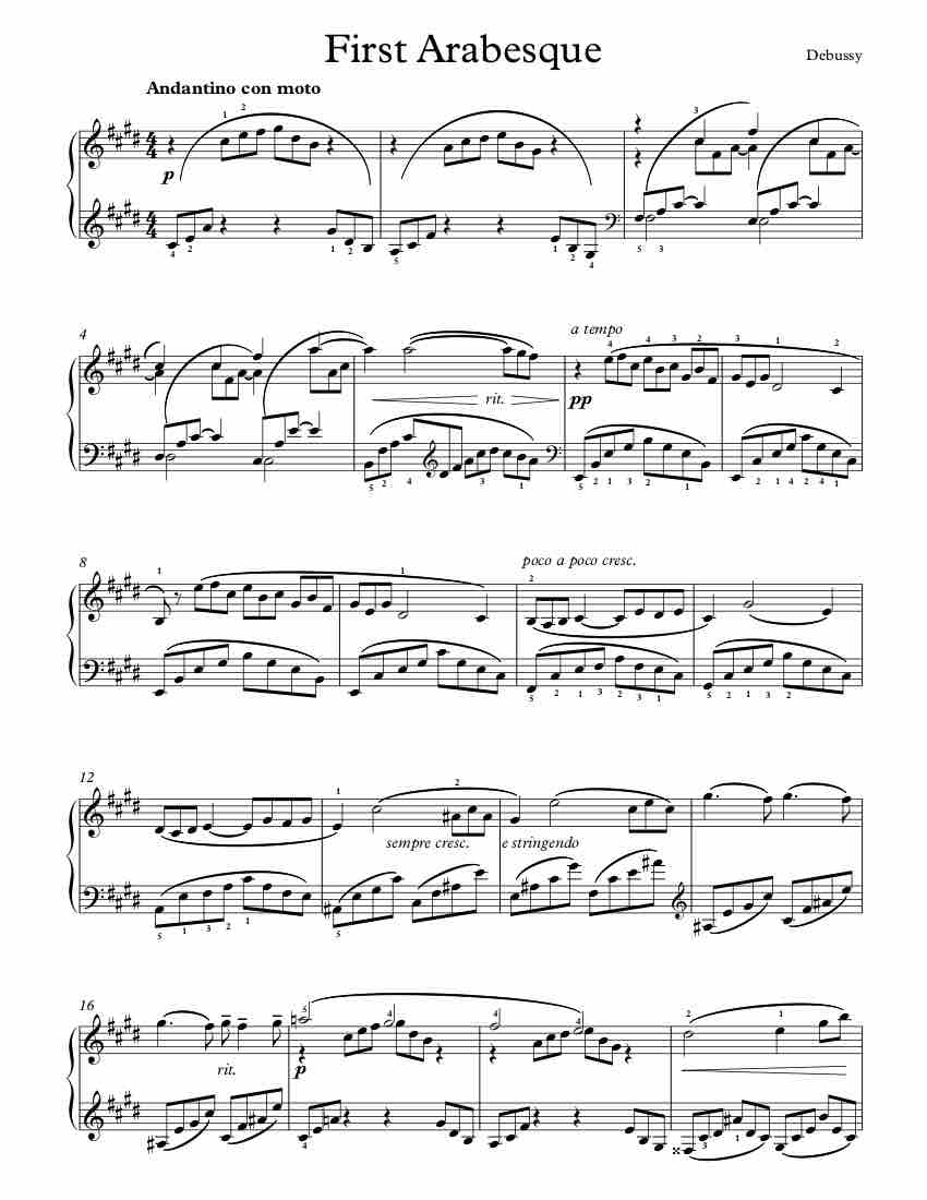 free-piano-sheet-music-first-arabesque-debussy-michael-kravchuk